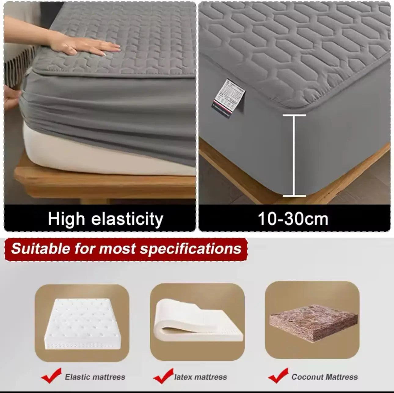 Premium Quilted Style Waterproof Mattress Cover for Double Bed Comfort Living